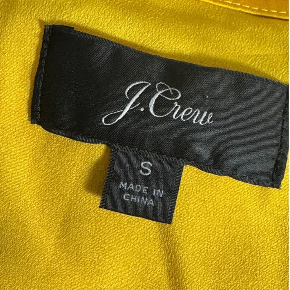 J. Crew Short Sleeve Wrap Dress in Satin Crepe Gold V Neck Front Pocket Size S